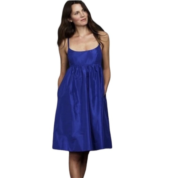 New J.Crew 100% Silk Royal Blue Taffeta Ballerina Dress Empire Waist Size 6 - Picture 1 of 8